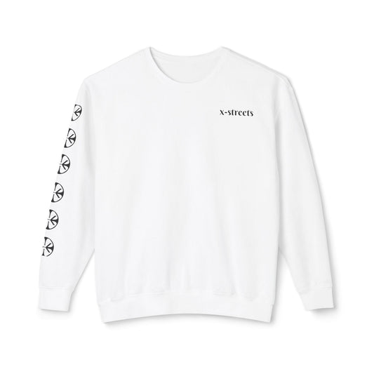 Oversized streetwear sweater by x-streets with “Burning Cash” print – white base, front and back design, bold and sustainably made.