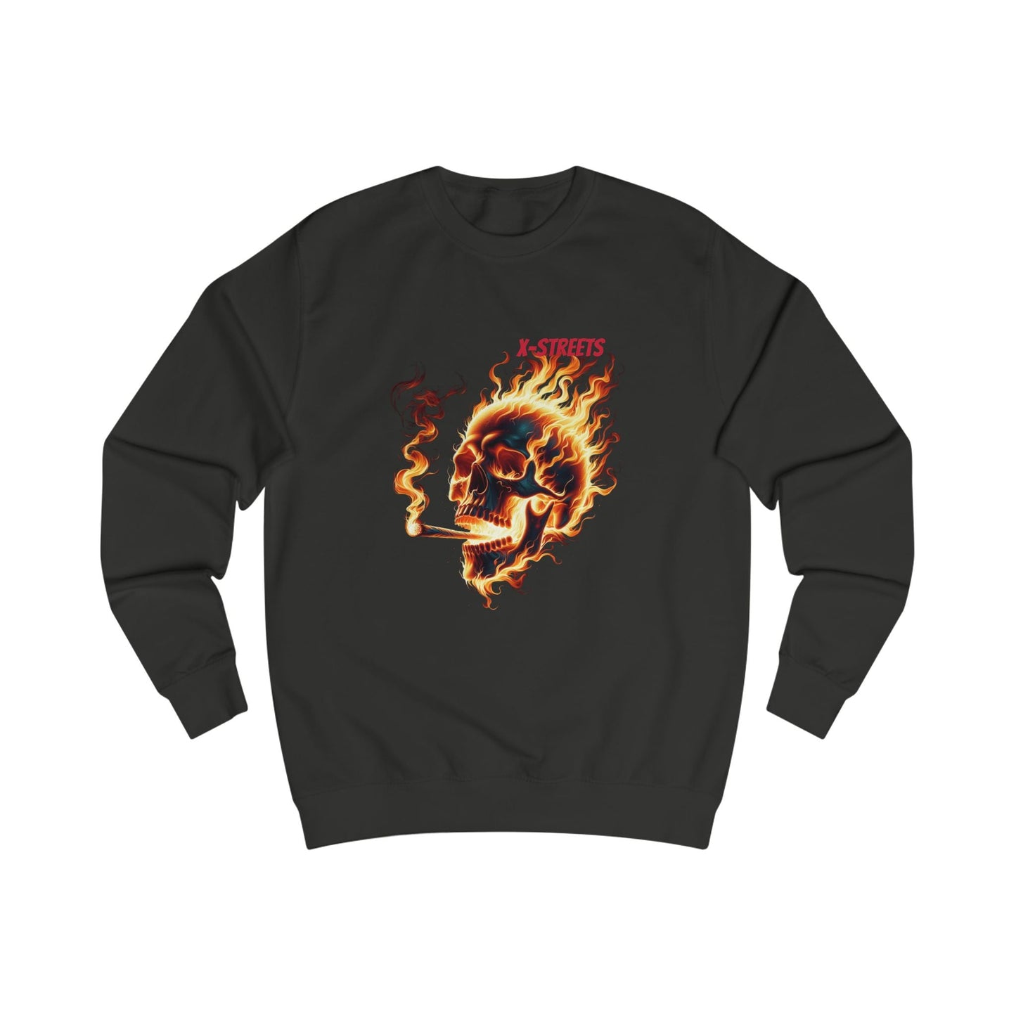Oversized sweater by x-streets with “Burning Skull” design – organic cotton and recycled polyester blend, streetwear with edge and depth.