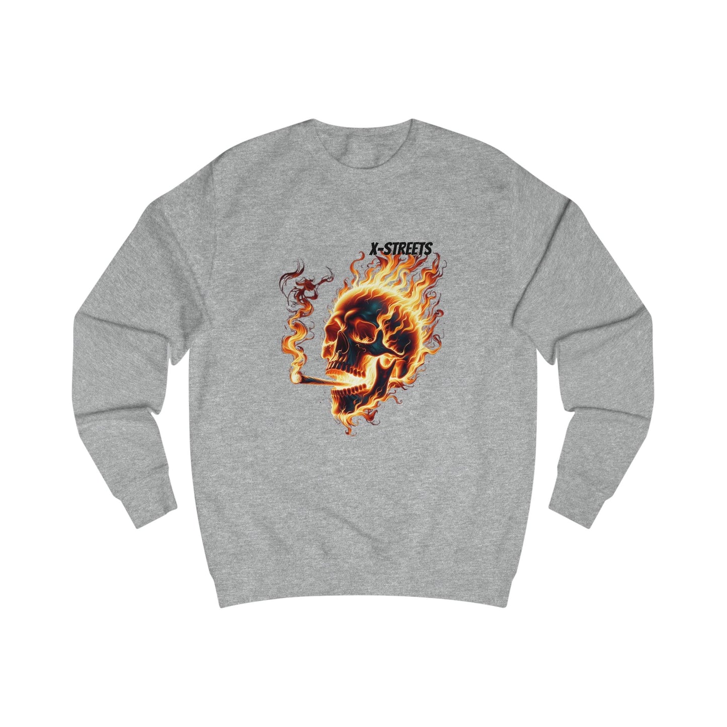 Oversized sweater by x-streets with “Burning Skull” design – organic cotton and recycled polyester blend, streetwear with edge and depth.