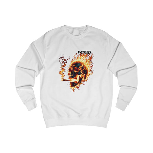 Oversized sweater by x-streets with “Burning Skull” design – organic cotton and recycled polyester blend, streetwear with edge and depth.