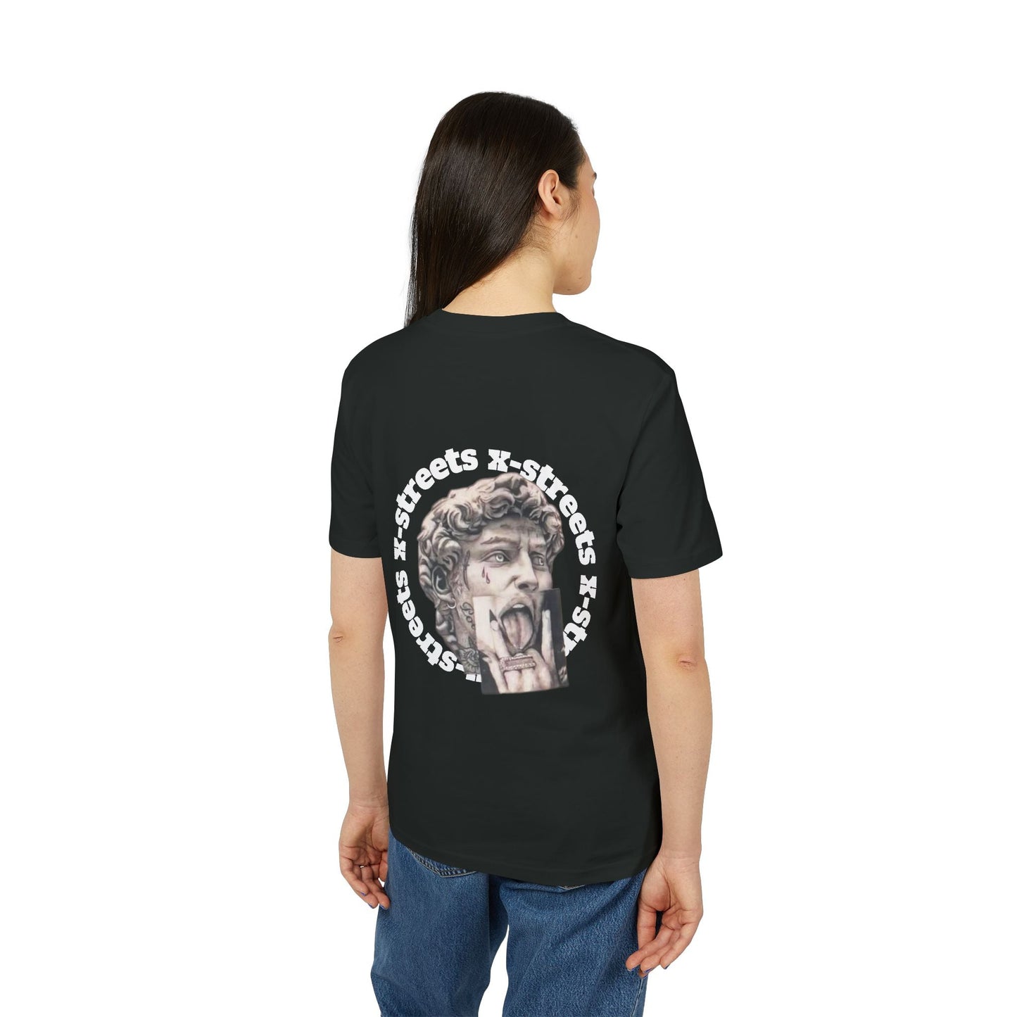 Oversized streetwear t-shirt by x-streets with “David” design – renaissance art remix with street edge, organic cotton, EU-made.