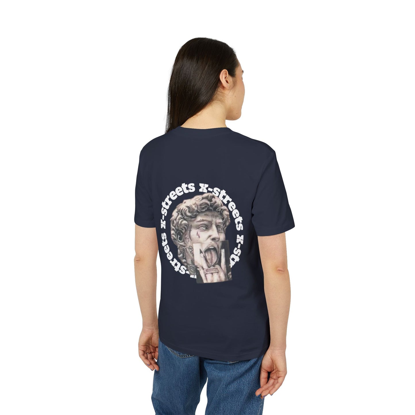 Oversized streetwear t-shirt by x-streets with “David” design – renaissance art remix with street edge, organic cotton, EU-made.