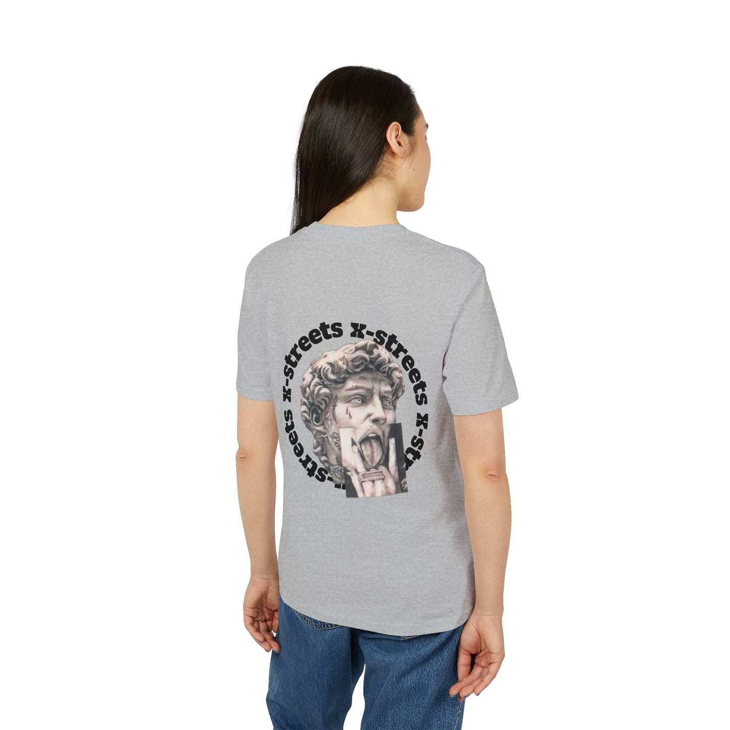 Oversized streetwear t-shirt by x-streets with “David” design – renaissance art remix with street edge, organic cotton, EU-made.