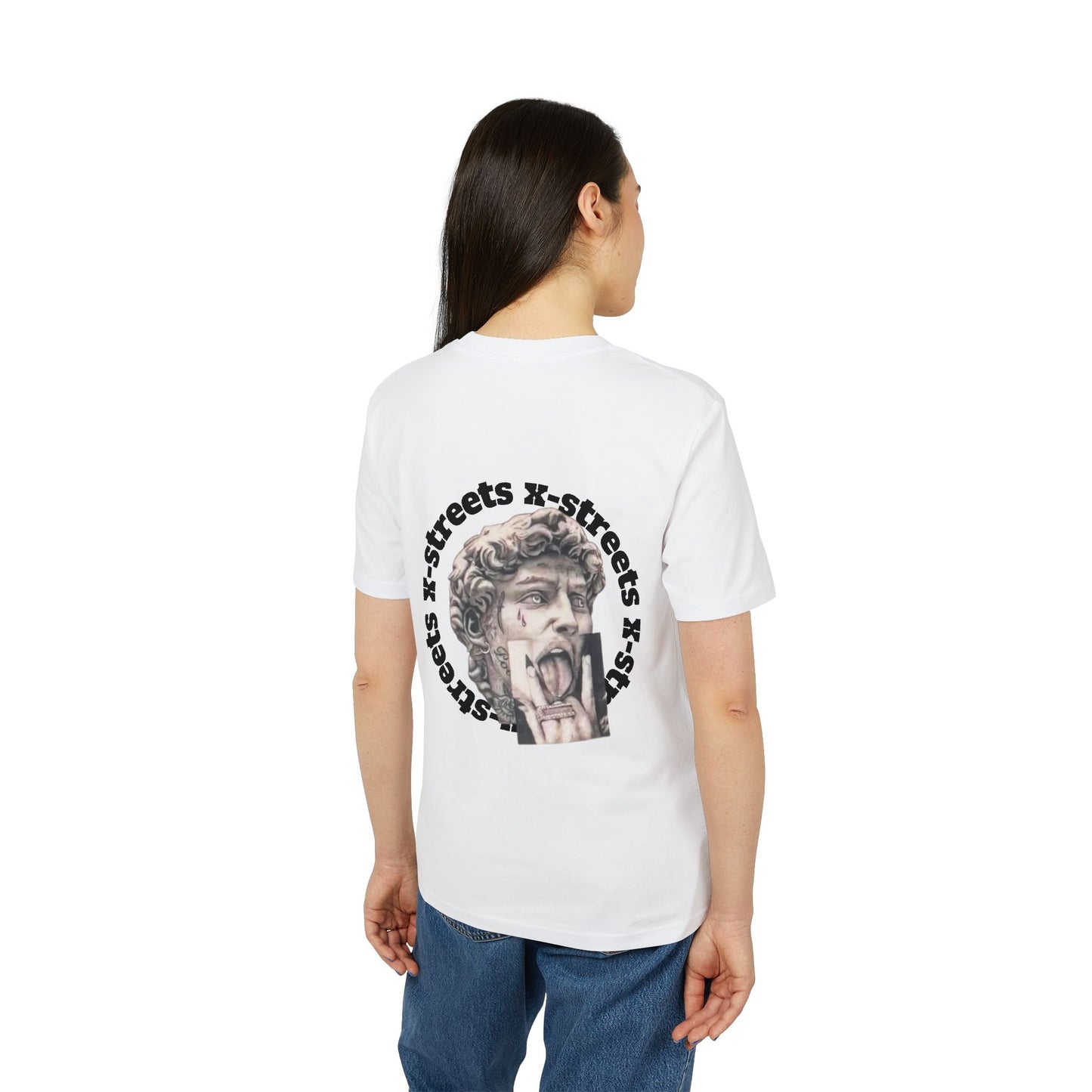 Oversized streetwear t-shirt by x-streets with “David” design – renaissance art remix with street edge, organic cotton, EU-made.