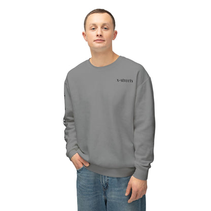 Oversized streetwear sweater by x-streets with “Burning Cash” print – white base, front and back design, bold and sustainably made.