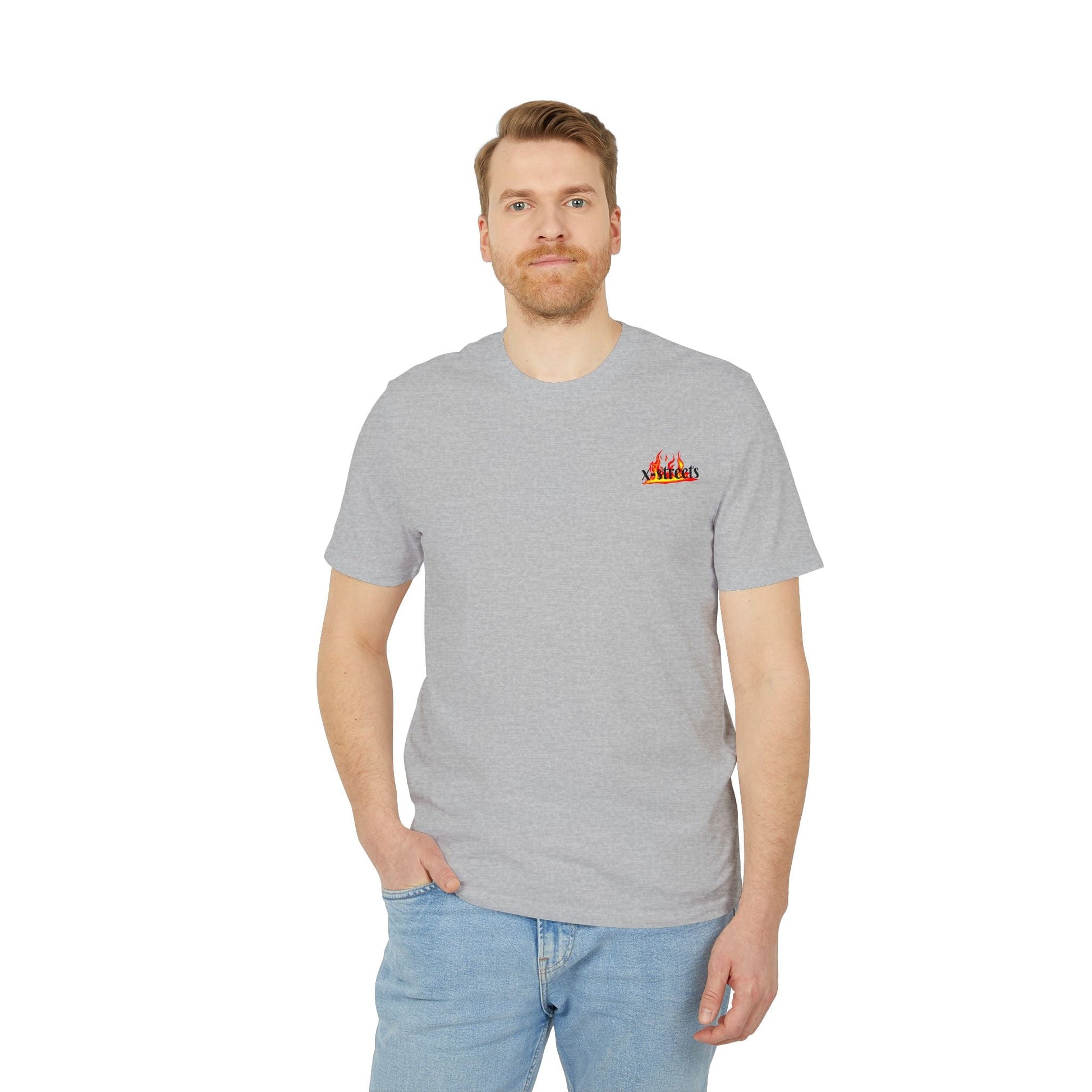 Oversized t-shirt by x-streets with bold flame front print – made from 100% organic cotton, minimalist fire design, clean streetwear fit.