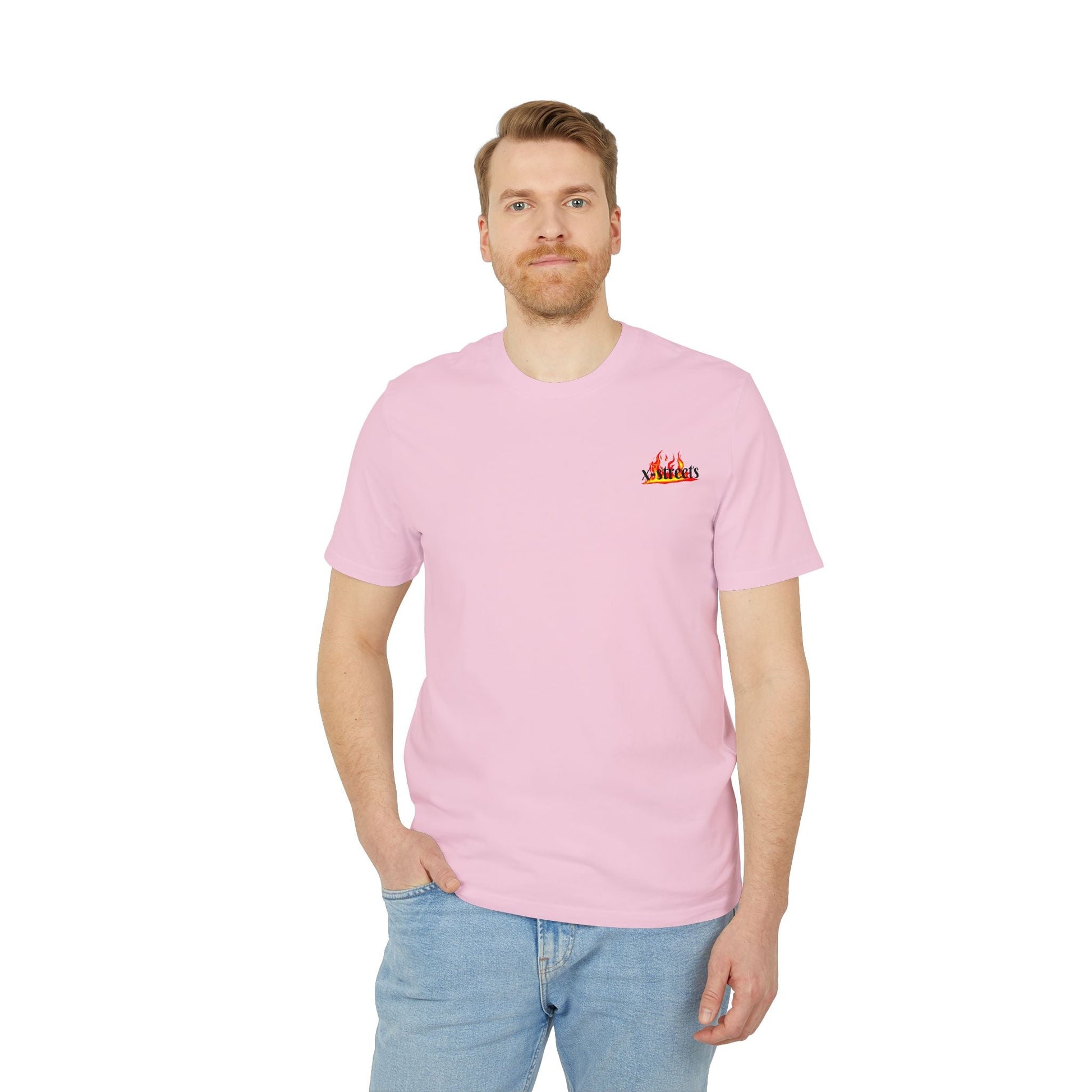 Oversized t-shirt by x-streets with bold flame front print – made from 100% organic cotton, minimalist fire design, clean streetwear fit.