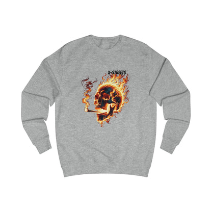 Oversized sweater by x-streets with “Burning Skull” design – organic cotton and recycled polyester blend, streetwear with edge and depth.