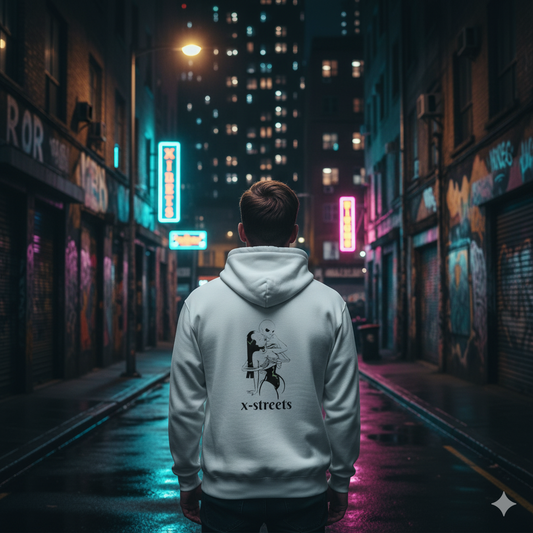 oversized hoodie by x-streets with deep symbolic print – bold streetwear made from organic materials, crafted for those who face the void with style.