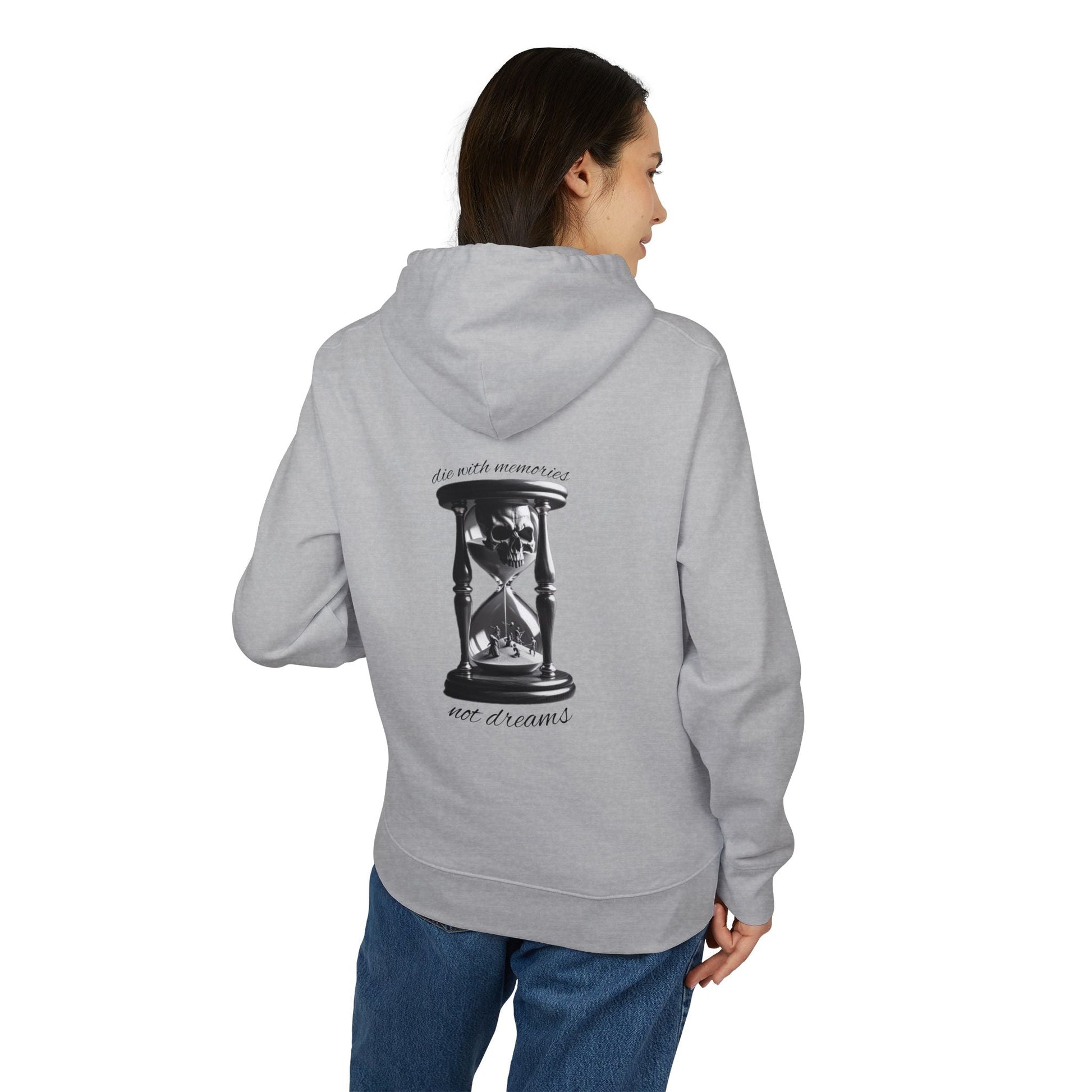 Oversized hoodie by x-streets with “Die With Memories” design – bold front and back print, organic and recycled materials, EU-made streetwear.