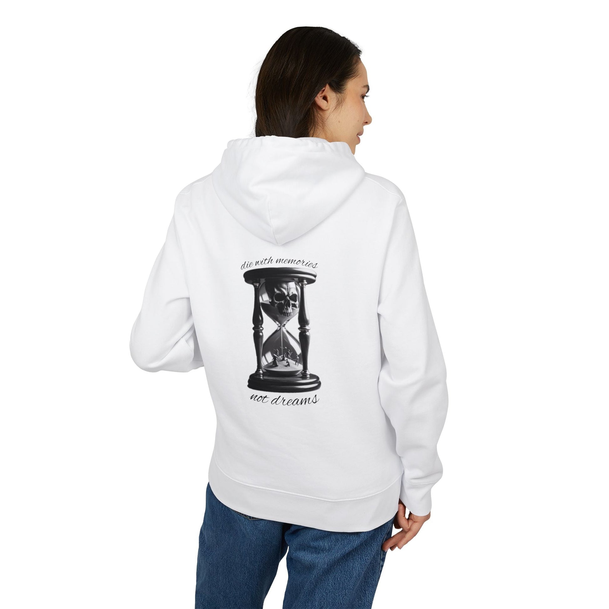 Oversized hoodie by x-streets with “Die With Memories” design – bold front and back print, organic and recycled materials, EU-made streetwear.