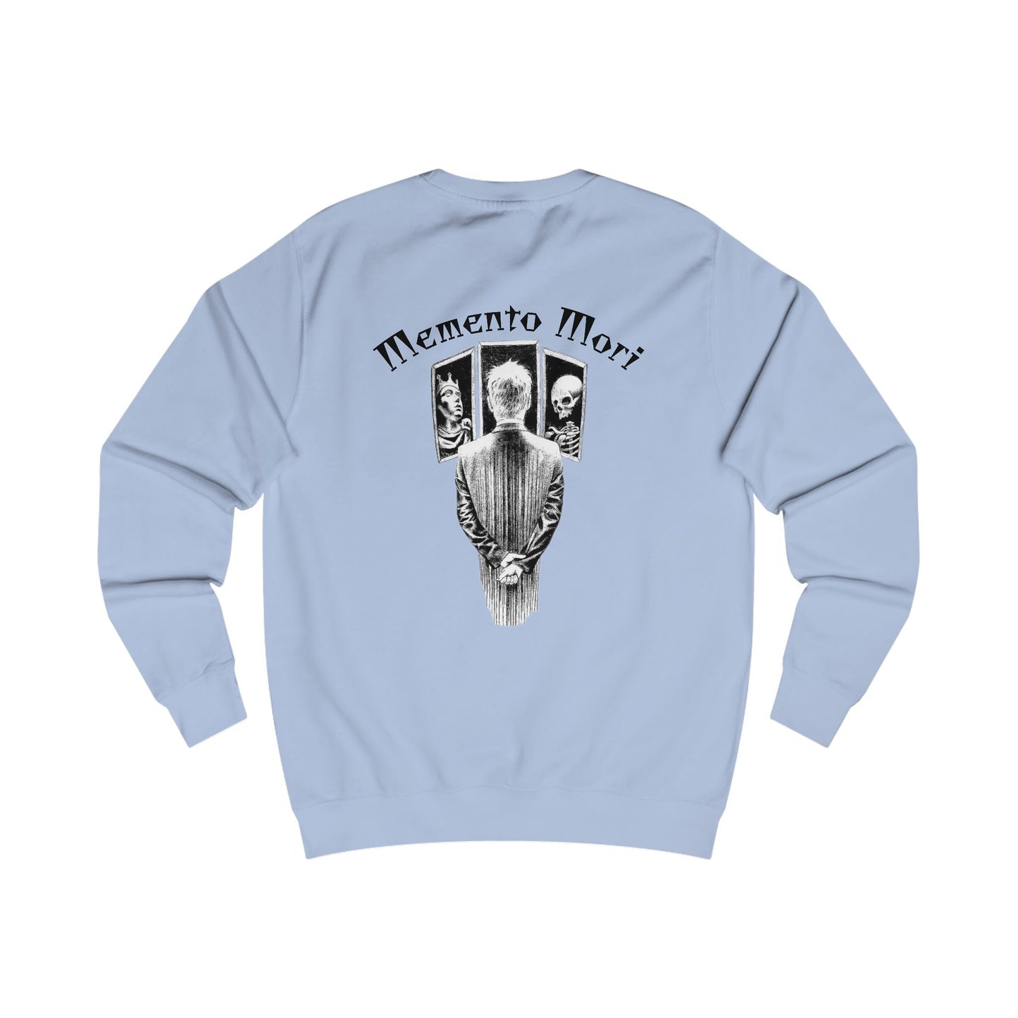 Oversized streetwear sweater by x-streets with “Memento Mori” design – philosophical back print, heavyweight cotton blend, EU-made streetwear.