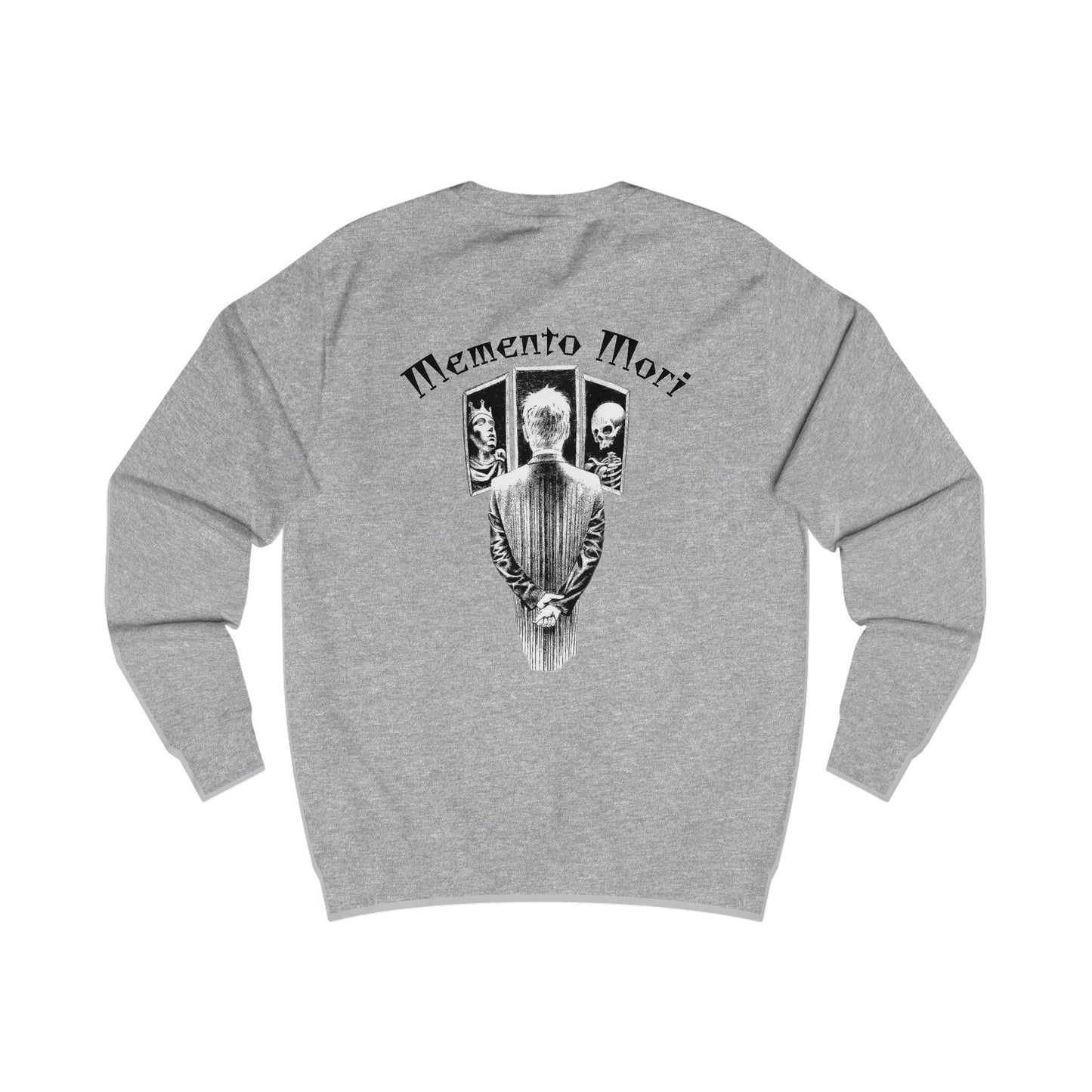 Oversized streetwear sweater by x-streets with “Memento Mori” design – philosophical back print, heavyweight cotton blend, EU-made streetwear.