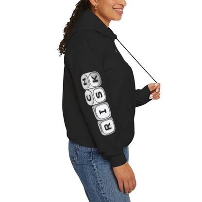 Oversized hoodie by x-streets with bold “Risk” artwork – cotton-poly blend, front and back DTG print, made in the EU for fearless fits.