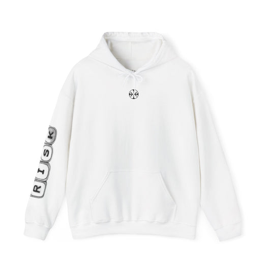 Oversized hoodie by x-streets with bold “Risk” artwork – cotton-poly blend, front and back DTG print, made in the EU for fearless fits.