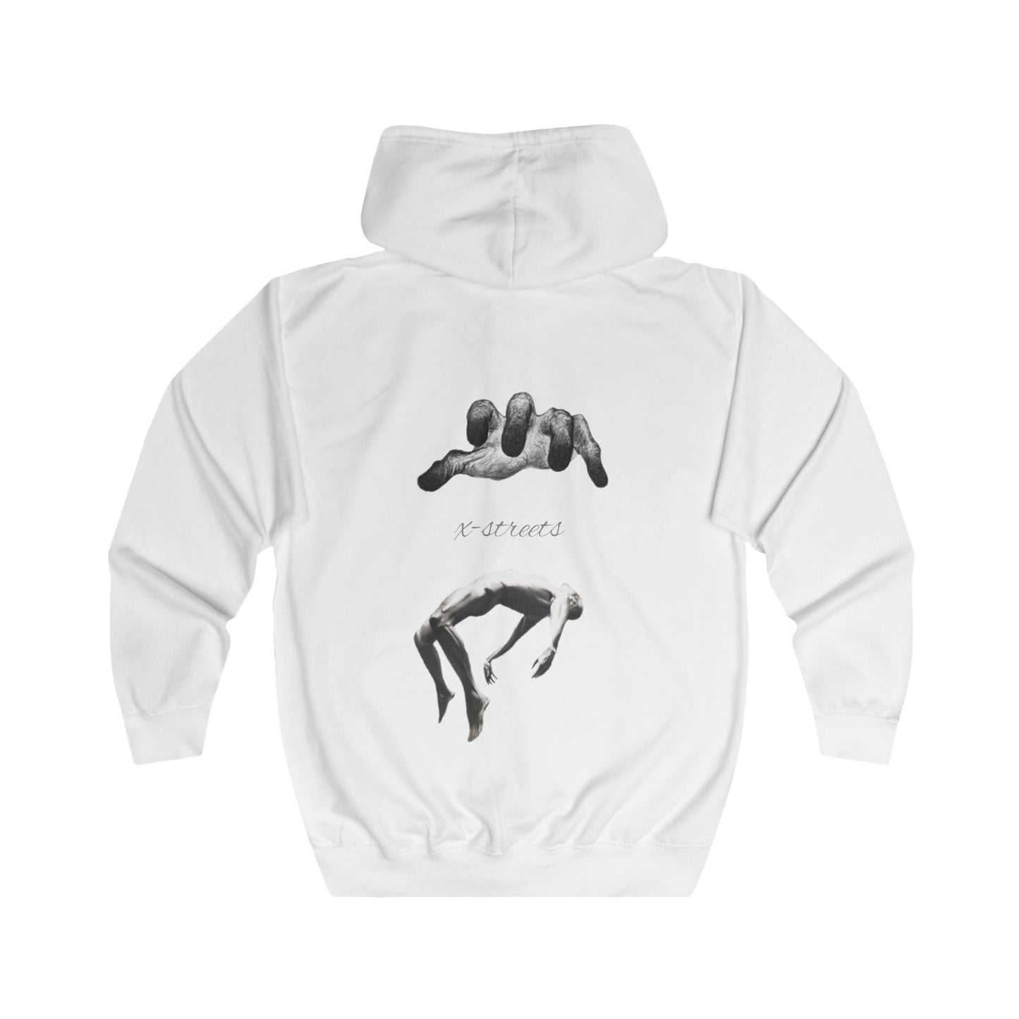 Zip hoodie by x-streets with “Soul’s Call” artwork – regular fit, cotton-poly blend, front and back print, made ethically in the EU.