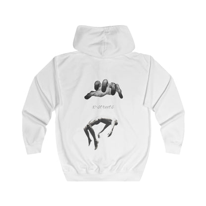 Zip hoodie by x-streets with “Soul’s Call” artwork – regular fit, cotton-poly blend, front and back print, made ethically in the EU.