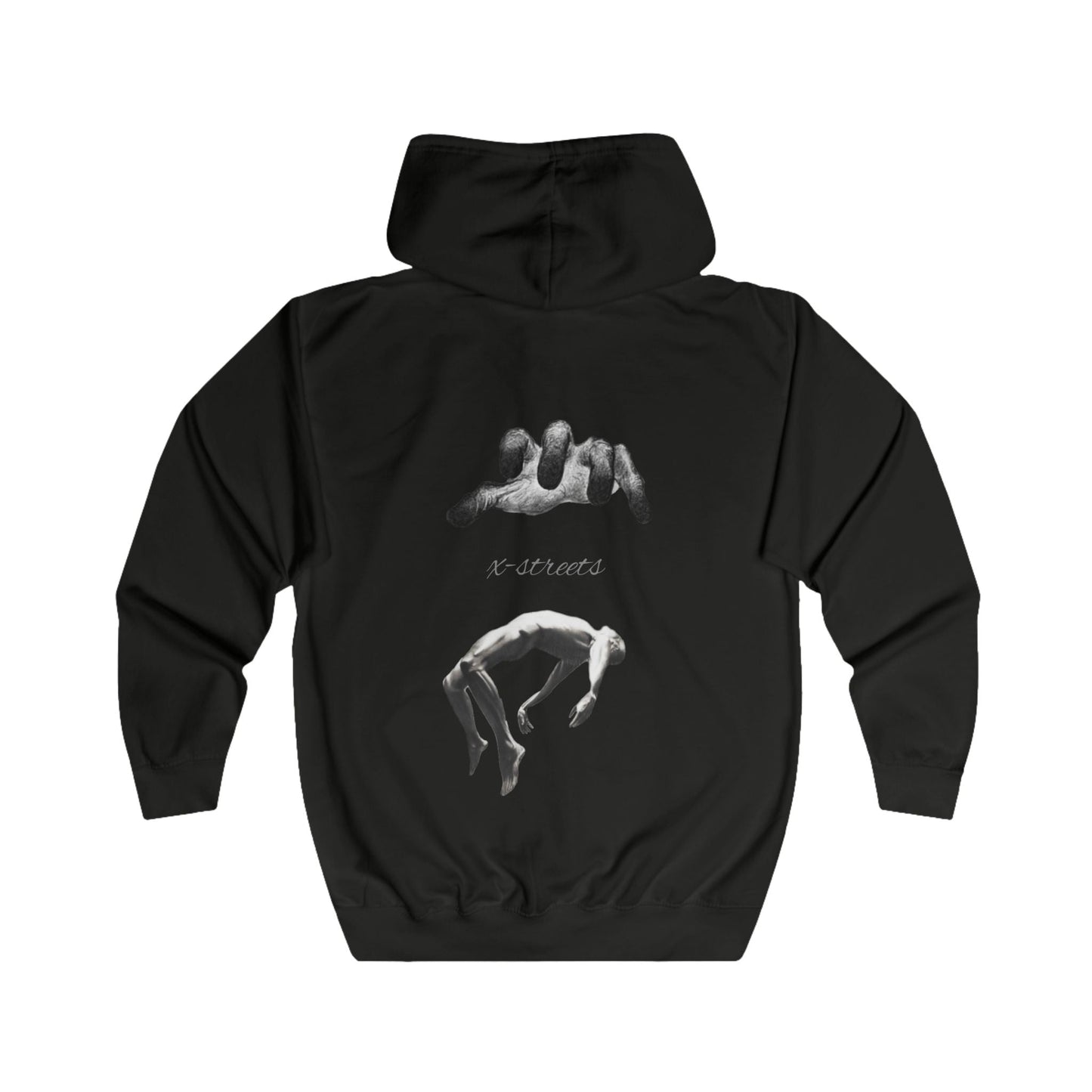 Zip hoodie by x-streets with “Soul’s Call” artwork – regular fit, cotton-poly blend, front and back print, made ethically in the EU.