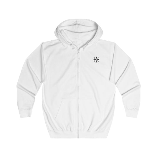 Zip hoodie by x-streets with “Soul’s Call” artwork – regular fit, cotton-poly blend, front and back print, made ethically in the EU.