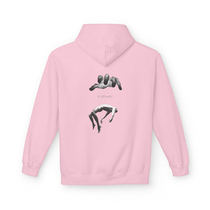 Oversized hoodie by x-streets with “Soul’s Call” print – spiritual design, organic cotton and recycled polyester blend, ethical EU streetwear.