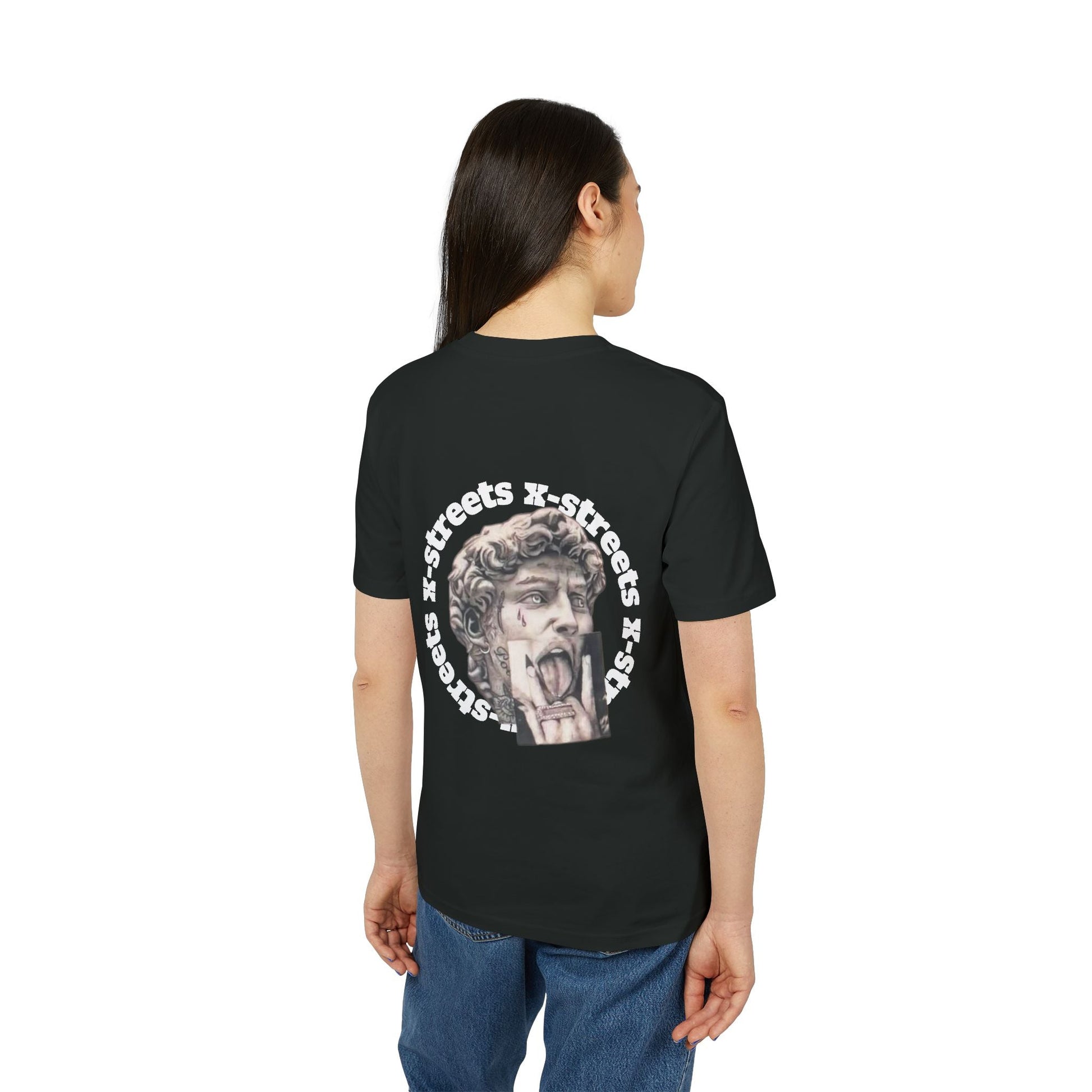 Oversized streetwear t-shirt by x-streets with “David” design – renaissance art remix with street edge, organic cotton, EU-made.