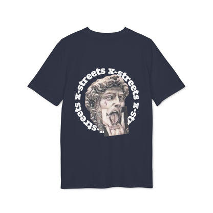 Oversized streetwear t-shirt by x-streets with “David” design – renaissance art remix with street edge, organic cotton, EU-made.