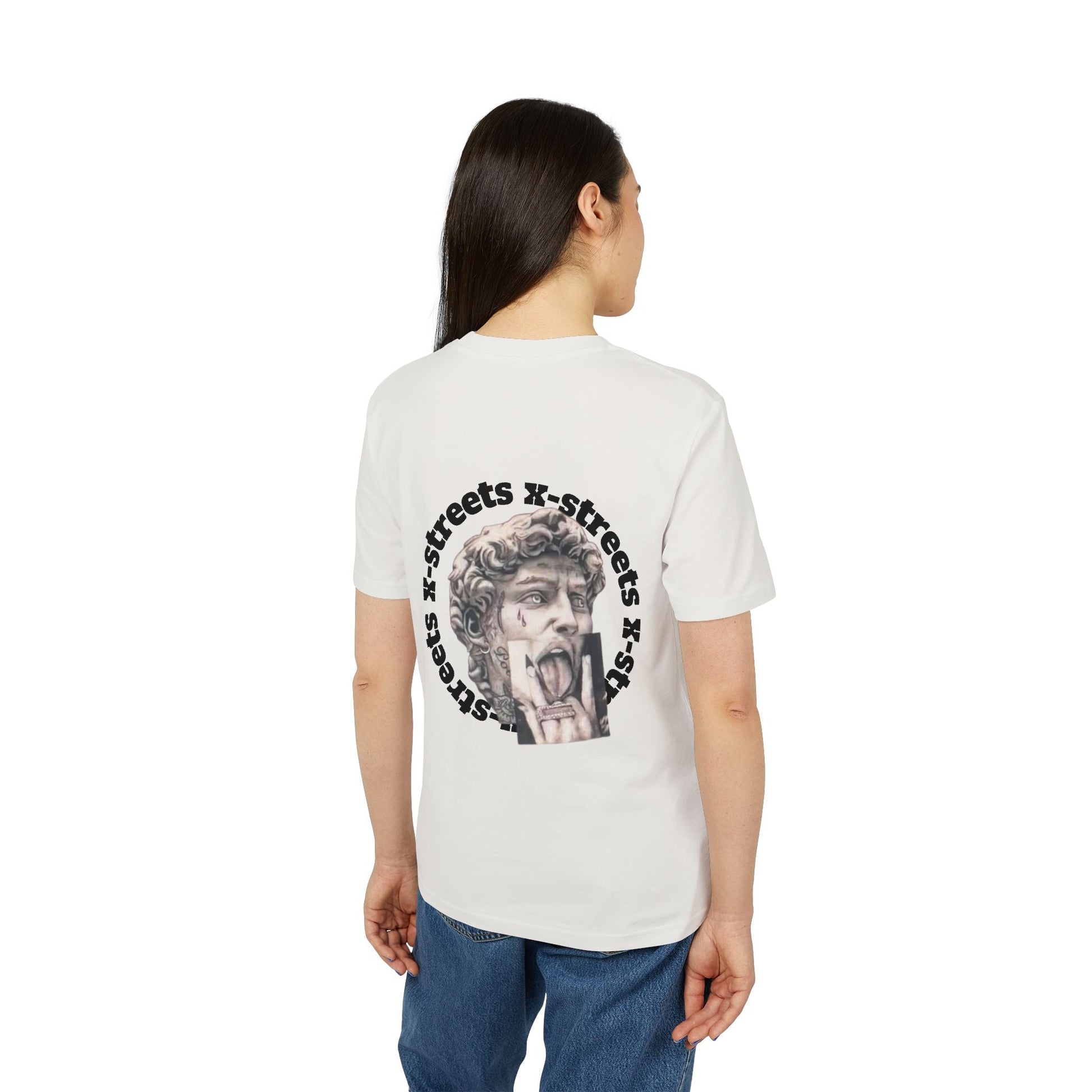 Oversized streetwear t-shirt by x-streets with “David” design – renaissance art remix with street edge, organic cotton, EU-made.