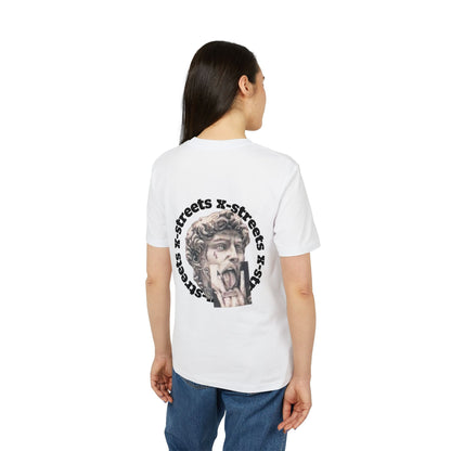 Oversized streetwear t-shirt by x-streets with “David” design – renaissance art remix with street edge, organic cotton, EU-made.